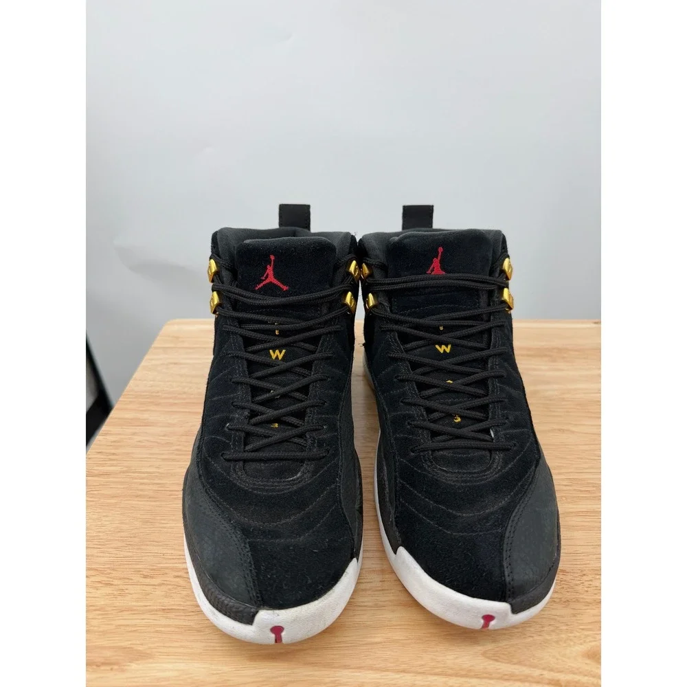 Nike Air Jordan 12 Retro Reverse Taxi 130690 017 Mens US 8.5 Black Gold Sneakers